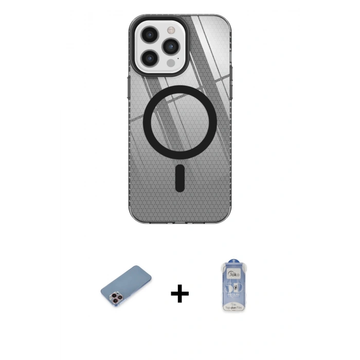 MARSİLYAN™- iPhone 12 Pro Max Kılıf Doruk Prime - Siyah Joko Magic 5D Cam + Shine Kamera Lens Koruma Cam - PE