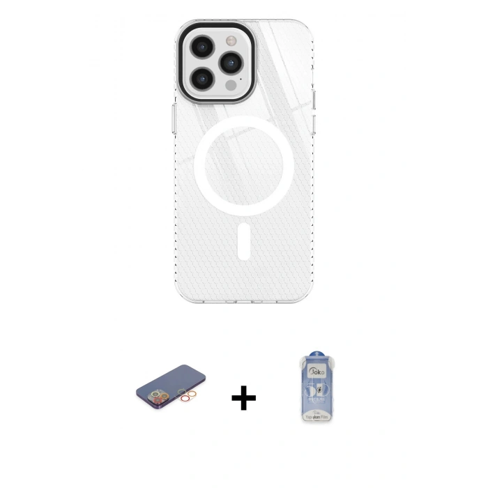 MARSİLYAN™- iPhone 12 Pro Max Kılıf Doruk Prime - Siyah Joko Magic 5D Cam + Renkli Kamera Lens Koruma Cam - TU