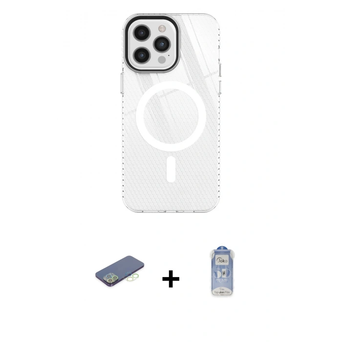 MARSİLYAN™- iPhone 12 Pro Max Kılıf Doruk Prime - Siyah Joko Magic 5D Cam + Renkli Kamera Lens Koruma Cam - YL