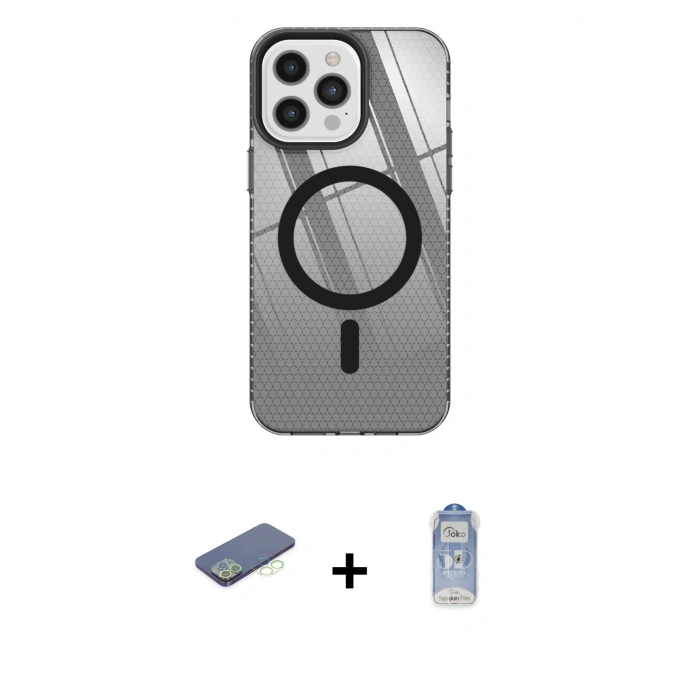 MARSİLYAN™- iPhone 12 Pro Max Kılıf Doruk Prime - Siyah Joko Magic 5D Cam + Renkli Kamera Lens Koruma Cam - YL