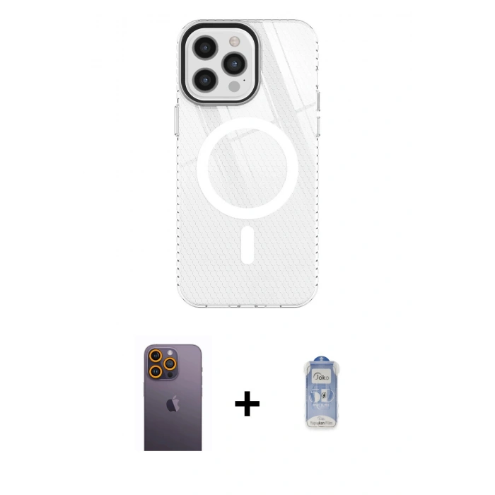 MARSİLYAN™- iPhone 12 Pro Max Kılıf Doruk Prime - Siyah Joko Magic 5D Cam + Neon Fosforlu Kamera Lens - SI