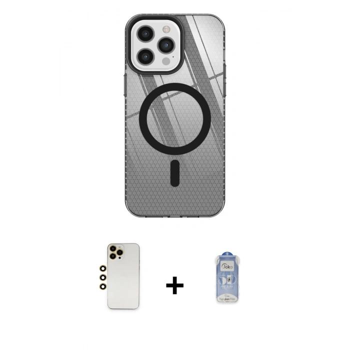 MARSİLYAN™- iPhone 12 Pro Max Kılıf Doruk Prime - Siyah Joko Magic 5D Cam + Shine Kamera Lens - GD