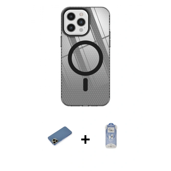 MARSİLYAN™- iPhone 12 Pro Max Kılıf Doruk Prime - Siyah Joko Magic 5D Cam + Shine Kamera Lens Koruma Cam - GD