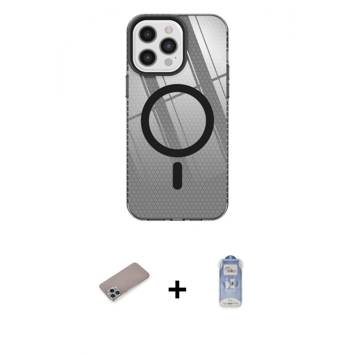 MARSİLYAN™- iPhone 12 Pro Max Kılıf Doruk Prime - Siyah Joko Magic 5D Cam + Shine Kamera Lens Koruma Cam - SABE