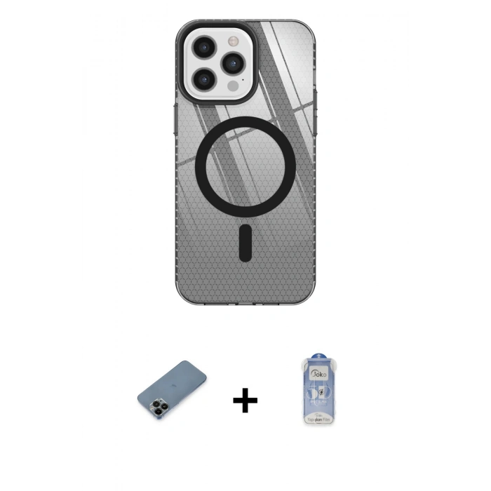 MARSİLYAN™- iPhone 12 Pro Max Kılıf Doruk Prime - Siyah Joko Magic 5D Cam + Shine Kamera Lens Koruma Cam - SH
