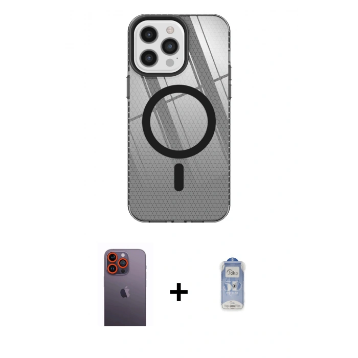 MARSİLYAN™- iPhone 12 Pro Max Kılıf Doruk Prime - Siyah Joko Magic 5D Cam + Neon Fosforlu Kamera Lens - TU