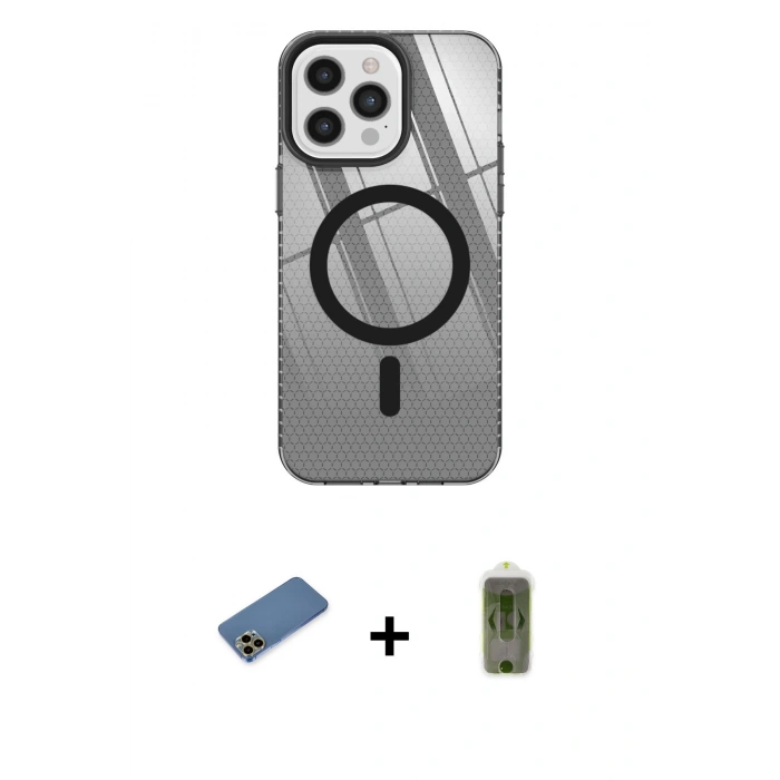 MARSİLYAN™- iPhone 12 Pro Max Kılıf Doruk Prime - Siyah Joko Magic 5D Hayalet Cam + Shine Kamera Lens Koruma Cam - GD