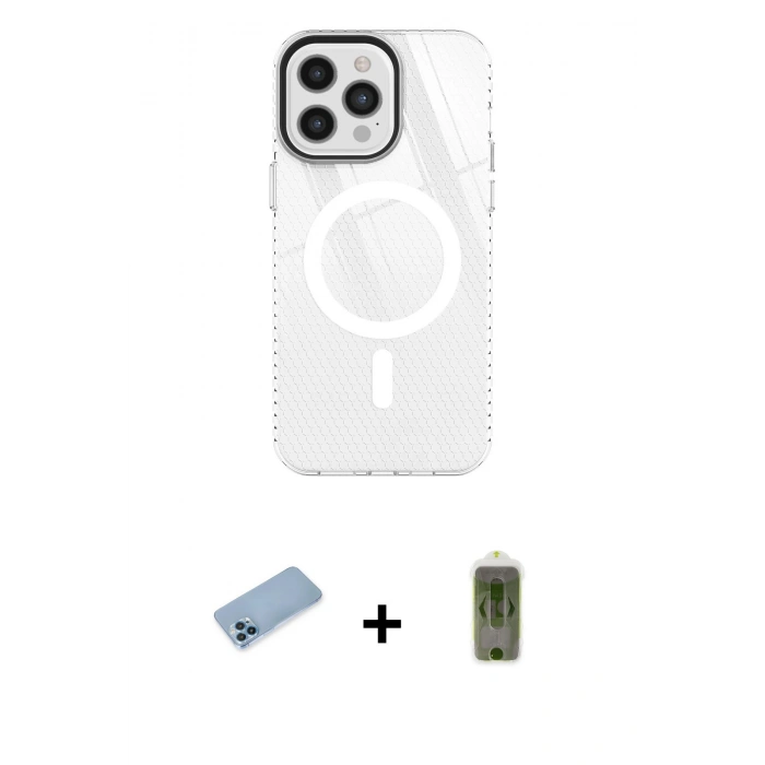 MARSİLYAN™- iPhone 12 Pro Max Kılıf Doruk Prime - Siyah Joko Magic 5D Hayalet Cam + Mavi Shine Kamera Lens Koruma Cam