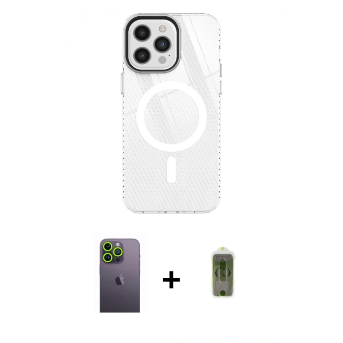 MARSİLYAN™- iPhone 12 Pro Max Kılıf Doruk Prime - Siyah Joko Magic 5D Hayalet Cam + Neon Fosforlu Kamera Lens - YL