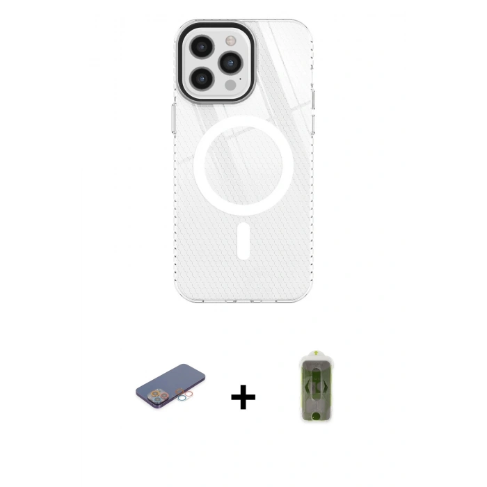 MARSİLYAN™- iPhone 12 Pro Max Kılıf Doruk Prime - Siyah Joko Magic 5D Hayalet Cam + Renkli Kamera Lens Koruma Cam - PE