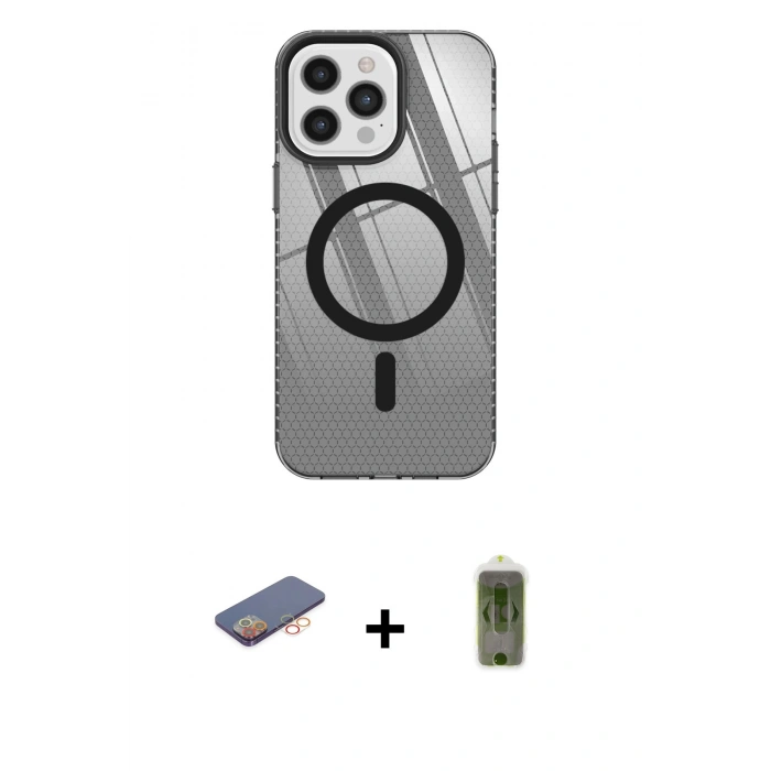 MARSİLYAN™- iPhone 12 Pro Max Kılıf Doruk Prime - Siyah Joko Magic 5D Hayalet Cam + Renkli Kamera Lens Koruma Cam - TU