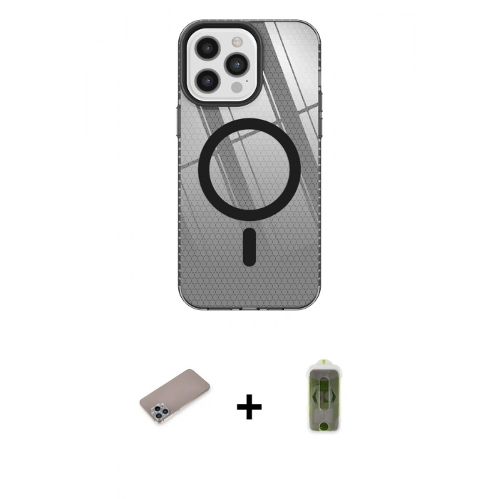 MARSİLYAN™- iPhone 12 Pro Max Kılıf Doruk Prime - Siyah Joko Magic 5D Hayalet Cam + Shine Kamera Lens Koruma Cam - SABE