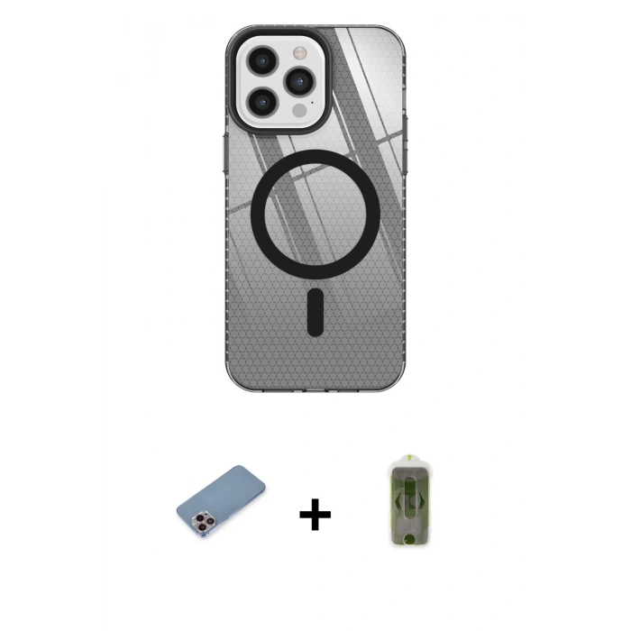 MARSİLYAN™- iPhone 12 Pro Max Kılıf Doruk Prime - Siyah Joko Magic 5D Hayalet Cam + Shine Kamera Lens Koruma Cam - PE