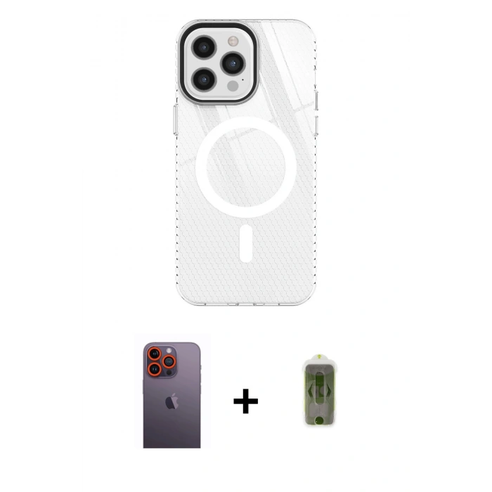 MARSİLYAN™- iPhone 12 Pro Max Kılıf Doruk Prime - Siyah Joko Magic 5D Hayalet Cam + Neon Fosforlu Kamera Lens - TU