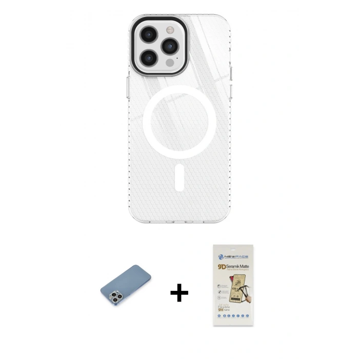 MARSİLYAN™- iPhone 12 Pro Max Kılıf Doruk Prime - Siyah Mat Seramik Nano Ekran Koruyucu + Shine Kamera Lens Koruma Cam - GS