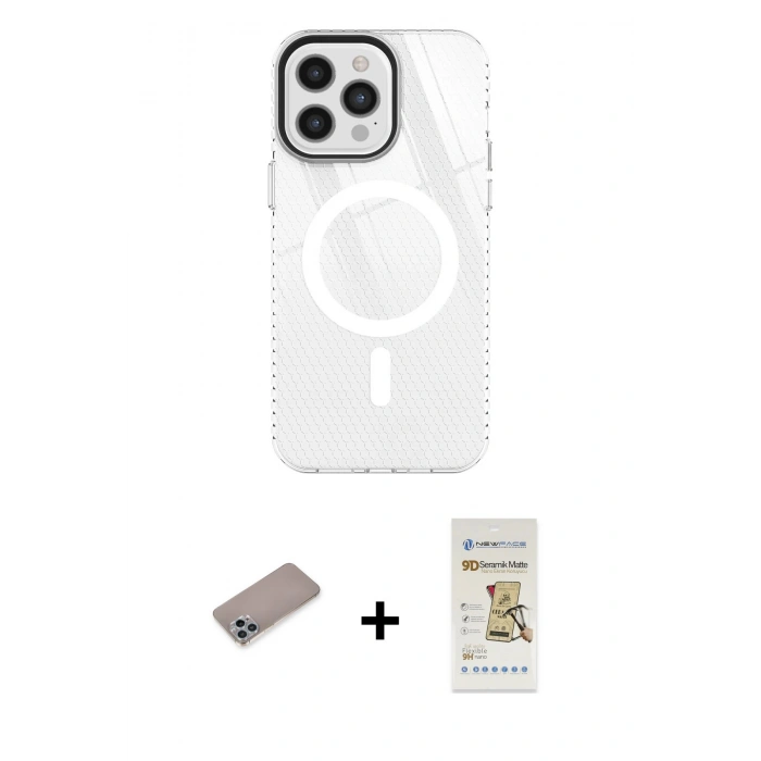 MARSİLYAN™- iPhone 12 Pro Max Kılıf Doruk Prime - Siyah Mat Seramik Nano Ekran Koruyucu + Shine Kamera Lens Koruma Cam - SABE