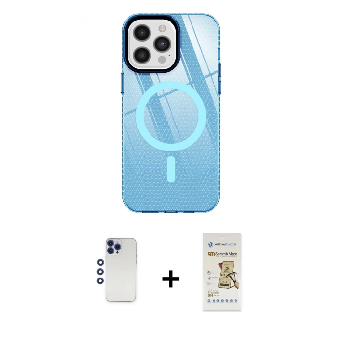 MARSİLYAN™- iPhone 12 Pro Max Kılıf Doruk Prime - Siyah Mat Seramik Nano Ekran Koruyucu + Shine Kamera Lens - LT