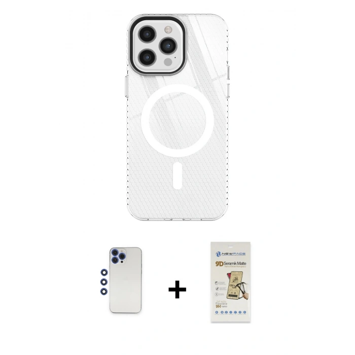 MARSİLYAN™- iPhone 12 Pro Max Kılıf Doruk Prime - Siyah Mat Seramik Nano Ekran Koruyucu + Shine Kamera Lens - LT