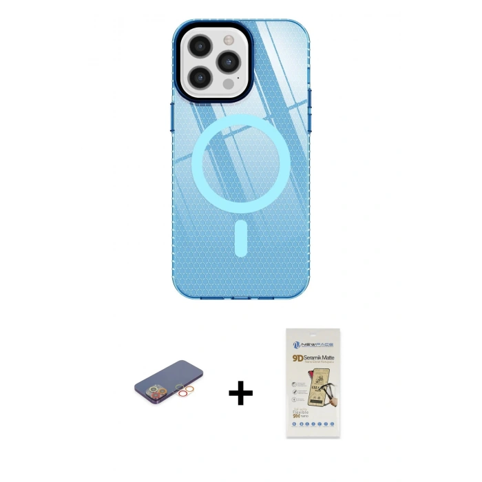MARSİLYAN™- iPhone 12 Pro Max Kılıf Doruk Prime - Siyah Mat Seramik Nano Ekran Koruyucu + Renkli Kamera Lens Koruma Cam - TU