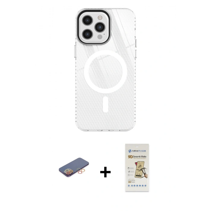 MARSİLYAN™- iPhone 12 Pro Max Kılıf Doruk Prime - Siyah Mat Seramik Nano Ekran Koruyucu + Renkli Kamera Lens Koruma Cam - TU