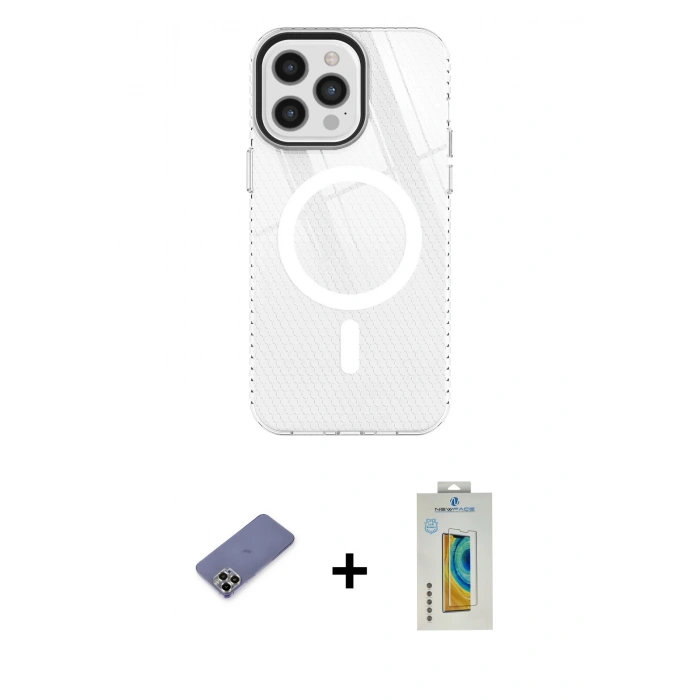 MARSİLYAN™- iPhone 12 Pro Max Kılıf Doruk Prime - Siyah Polymer Nano Ekran Koruyucu + Metal Kamera Lens Koruma Cam - GD