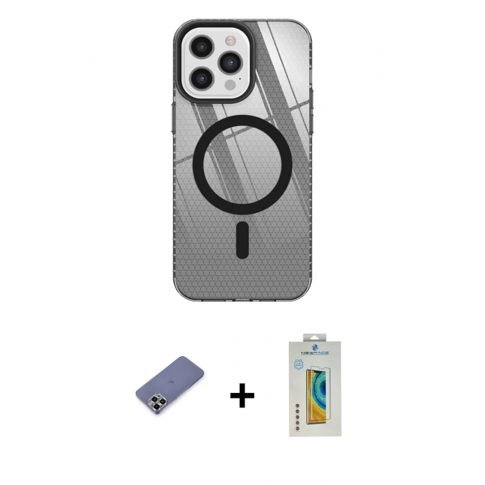 MARSİLYAN™- iPhone 12 Pro Max Kılıf Doruk Prime - Siyah Polymer Nano Ekran Koruyucu + Metal Kamera Lens Koruma Cam - GD