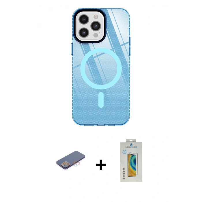 MARSİLYAN™- iPhone 12 Pro Max Kılıf Doruk Prime - Siyah Polymer Nano Ekran Koruyucu + Renkli Kamera Lens Koruma Cam - PE