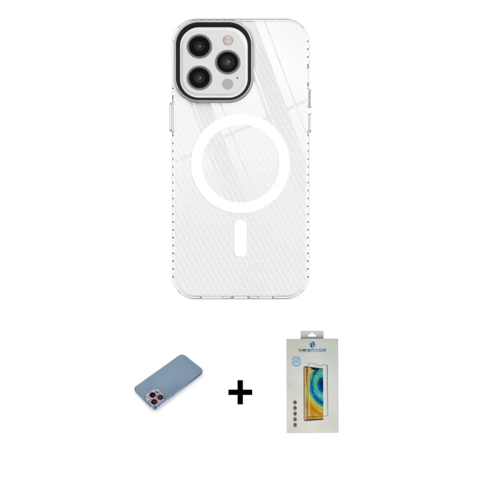 MARSİLYAN™- iPhone 12 Pro Max Kılıf Doruk Prime - Siyah Polymer Nano Ekran Koruyucu + Shine Kamera Lens Koruma Cam - PE