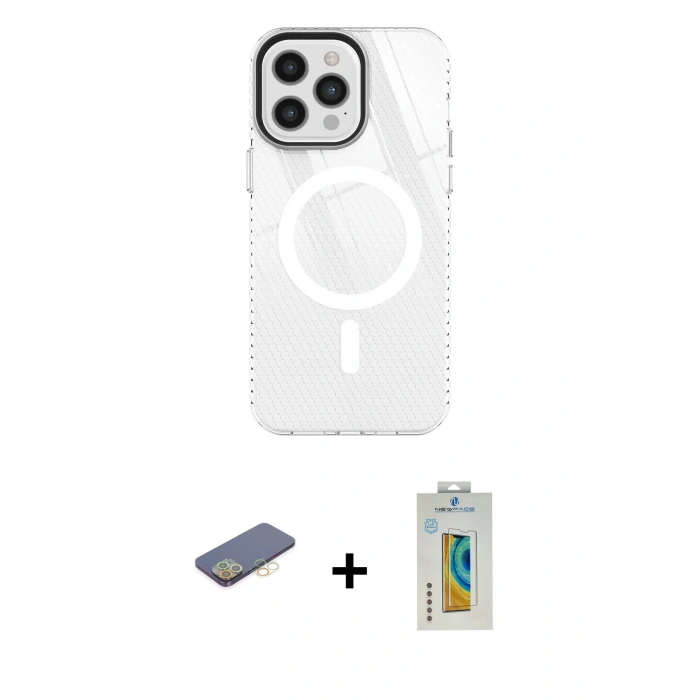 MARSİLYAN™- iPhone 12 Pro Max Kılıf Doruk Prime - Siyah Polymer Nano Ekran Koruyucu + Renkli Kamera Lens Koruma Cam - SI