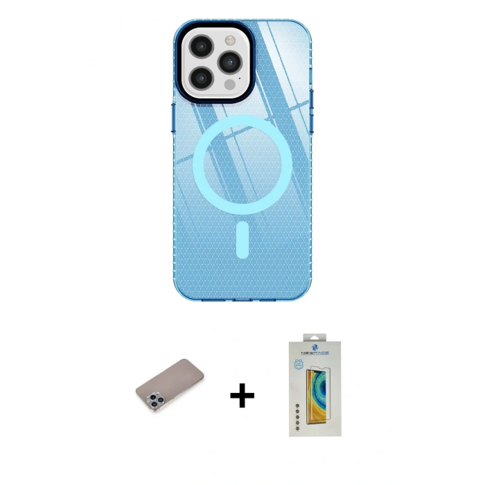 MARSİLYAN™- iPhone 12 Pro Max Kılıf Doruk Prime - Siyah Polymer Nano Ekran Koruyucu + Shine Kamera Lens Koruma Cam - SABE