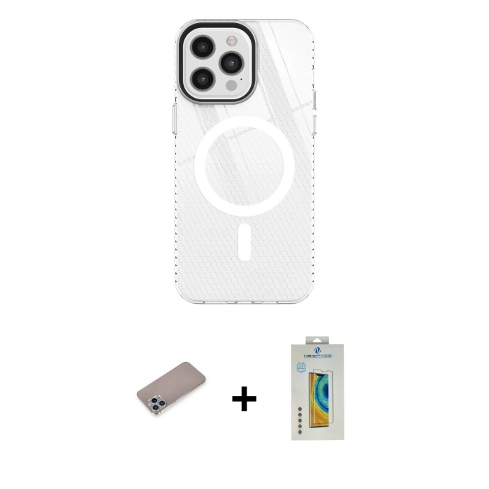 MARSİLYAN™- iPhone 12 Pro Max Kılıf Doruk Prime - Siyah Polymer Nano Ekran Koruyucu + Shine Kamera Lens Koruma Cam - SABE