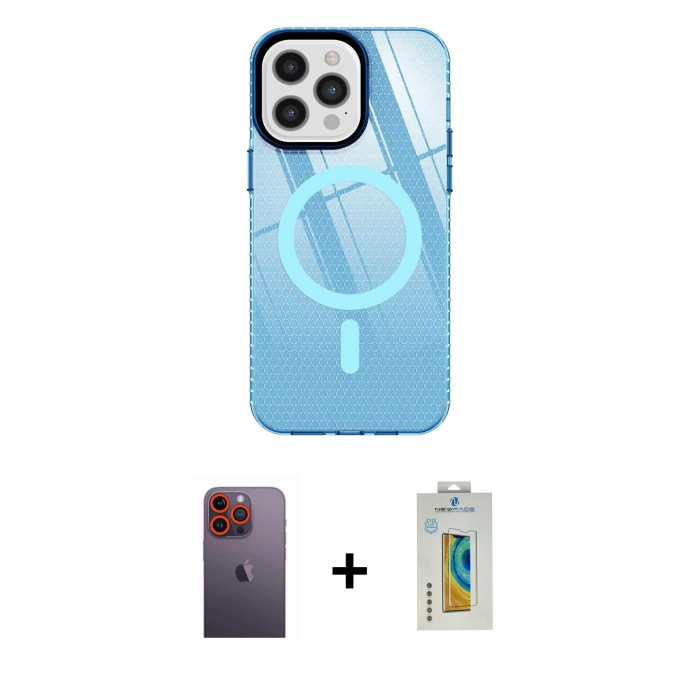 MARSİLYAN™- iPhone 12 Pro Max Kılıf Doruk Prime - Siyah Polymer Nano Ekran Koruyucu + Neon Fosforlu Kamera Lens - TU