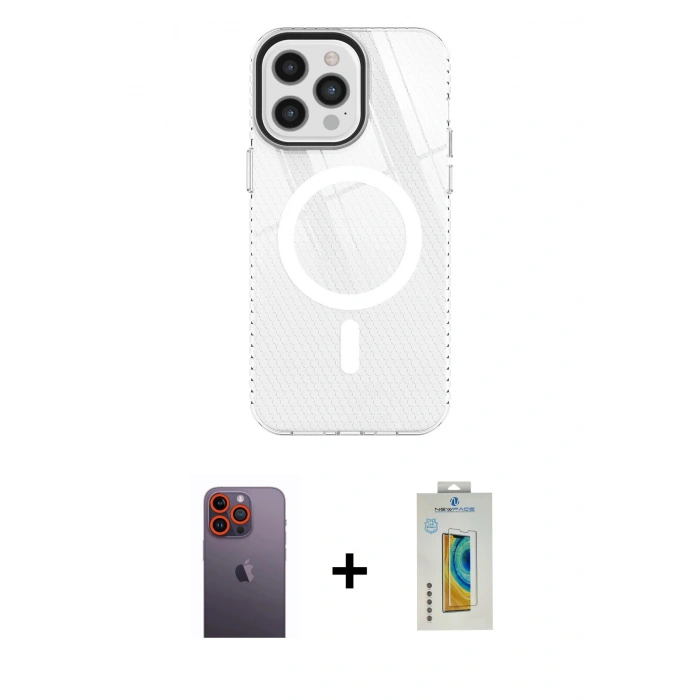 MARSİLYAN™- iPhone 12 Pro Max Kılıf Doruk Prime - Siyah Polymer Nano Ekran Koruyucu + Neon Fosforlu Kamera Lens - TU