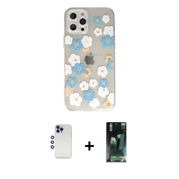 MARSİLYAN™- iPhone 12 Pro Max Kılıf Eksen Asil Prime - Şeffaf 360 Full Body Arka Koruyucu + Shine Kamera Lens - LT