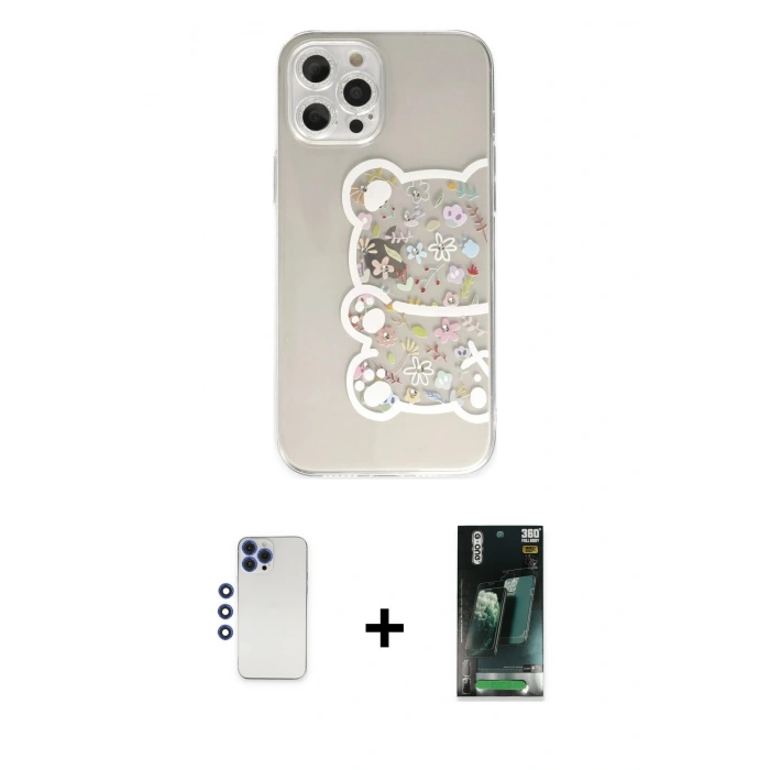 MARSİLYAN™- iPhone 12 Pro Max Kılıf Eksen Asil Prime - Şeffaf 360 Full Body Arka Koruyucu + Shine Kamera Lens - LT