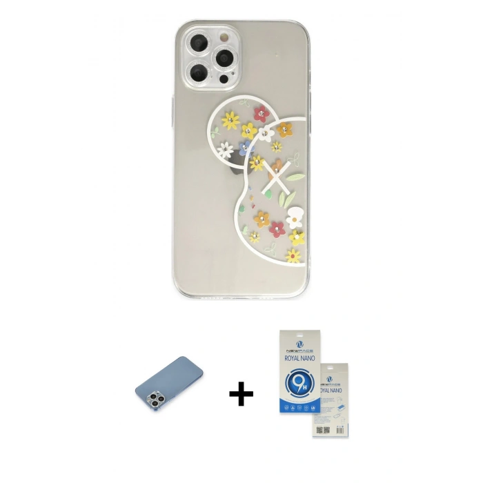 MARSİLYAN™- iPhone 12 Pro Max Kılıf Eksen Asil Prime - Şeffaf Royal Nano Ekran Koruyucu + Shine Kamera Lens Koruma Cam - GS