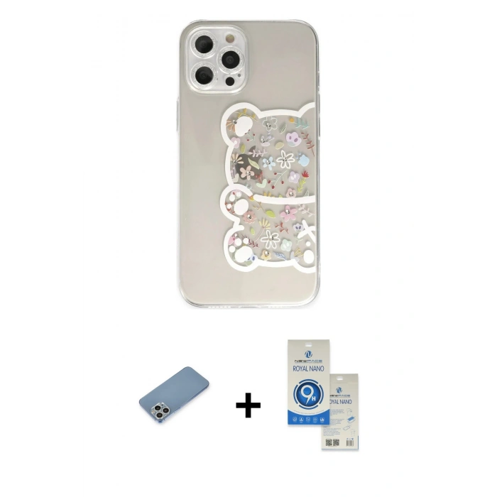 MARSİLYAN™- iPhone 12 Pro Max Kılıf Eksen Asil Prime - Şeffaf Royal Nano Ekran Koruyucu + Shine Kamera Lens Koruma Cam - GS