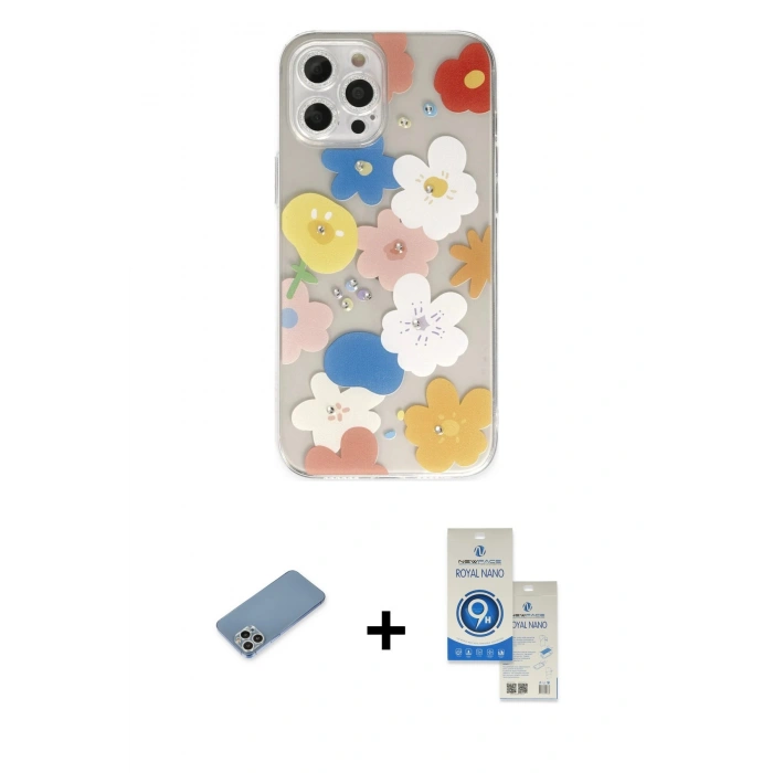 MARSİLYAN™- iPhone 12 Pro Max Kılıf Eksen Asil Prime - Şeffaf Royal Nano Ekran Koruyucu + Shine Kamera Lens Koruma Cam - GS