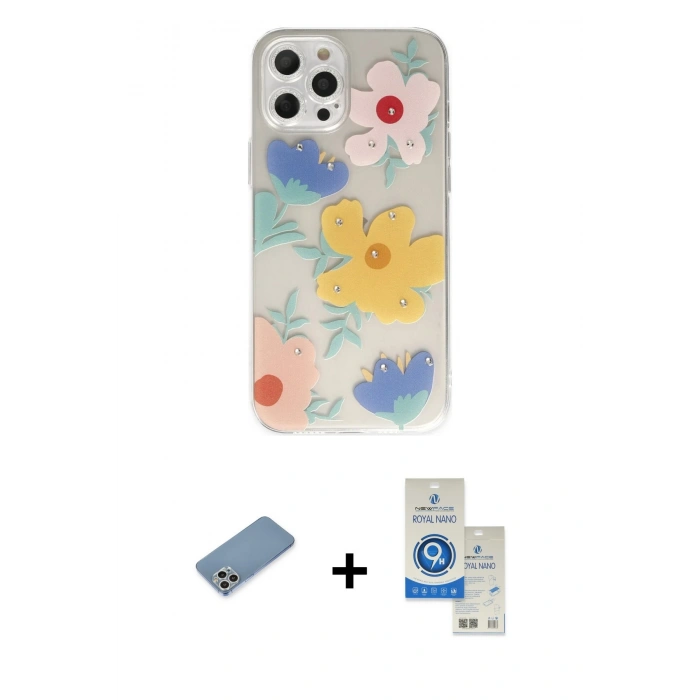 MARSİLYAN™- iPhone 12 Pro Max Kılıf Eksen Asil Prime - Şeffaf Royal Nano Ekran Koruyucu + Shine Kamera Lens Koruma Cam - GS
