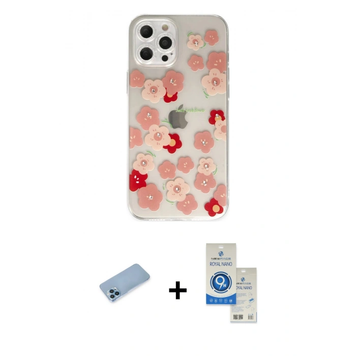 MARSİLYAN™- iPhone 12 Pro Max Kılıf Eksen Asil Prime - Şeffaf Royal Nano Ekran Koruyucu + Shine Kamera Lens Koruma Cam - MI