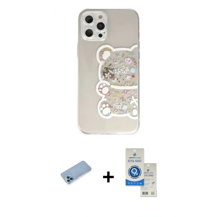 MARSİLYAN™- iPhone 12 Pro Max Kılıf Eksen Asil Prime - Şeffaf Royal Nano Ekran Koruyucu + Shine Kamera Lens Koruma Cam - MI
