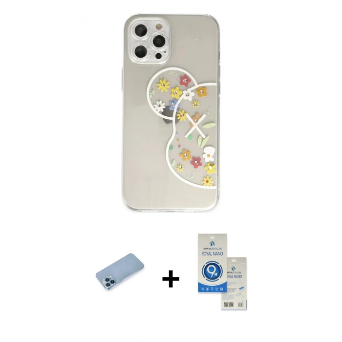 MARSİLYAN™- iPhone 12 Pro Max Kılıf Eksen Asil Prime - Şeffaf Royal Nano Ekran Koruyucu + Shine Kamera Lens Koruma Cam - MI