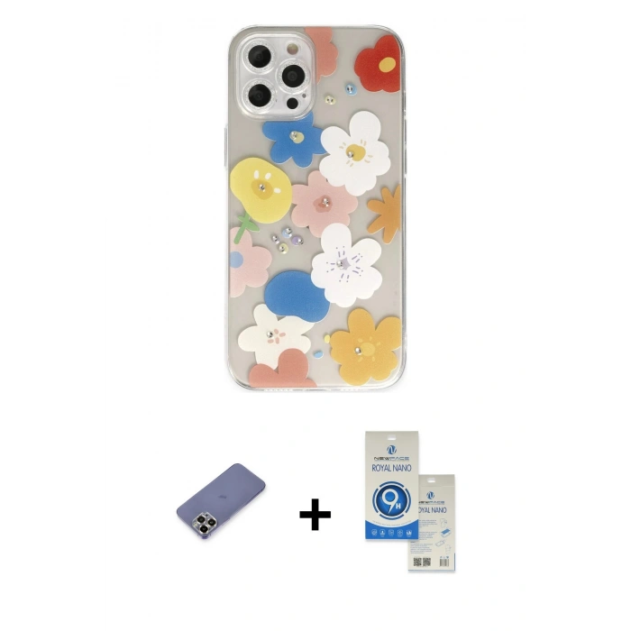 MARSİLYAN™- iPhone 12 Pro Max Kılıf Eksen Asil Prime - Şeffaf Royal Nano Ekran Koruyucu + Metal Kamera Lens Koruma Cam - GD