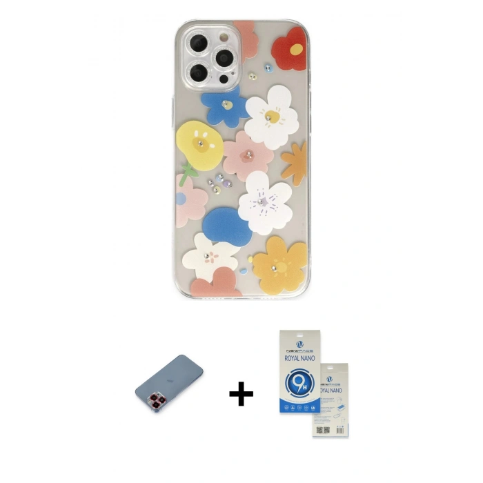 MARSİLYAN™- iPhone 12 Pro Max Kılıf Eksen Asil Prime - Şeffaf Royal Nano Ekran Koruyucu + Metal Kamera Lens Koruma Cam - KI