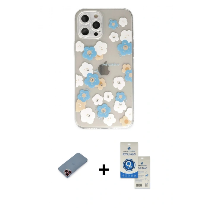 MARSİLYAN™- iPhone 12 Pro Max Kılıf Eksen Asil Prime - Şeffaf Royal Nano Ekran Koruyucu + Metal Kamera Lens Koruma Cam - KI