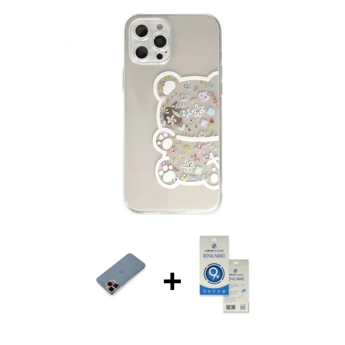 MARSİLYAN™- iPhone 12 Pro Max Kılıf Eksen Asil Prime - Şeffaf Royal Nano Ekran Koruyucu + Metal Kamera Lens Koruma Cam - KI