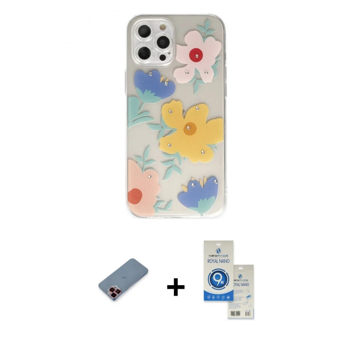 MARSİLYAN™- iPhone 12 Pro Max Kılıf Eksen Asil Prime - Şeffaf Royal Nano Ekran Koruyucu + Metal Kamera Lens Koruma Cam - KI