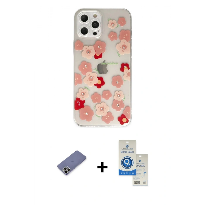 MARSİLYAN™- iPhone 12 Pro Max Kılıf Eksen Asil Prime - Şeffaf Royal Nano Ekran Koruyucu + Metal Kamera Lens Koruma Cam - GD