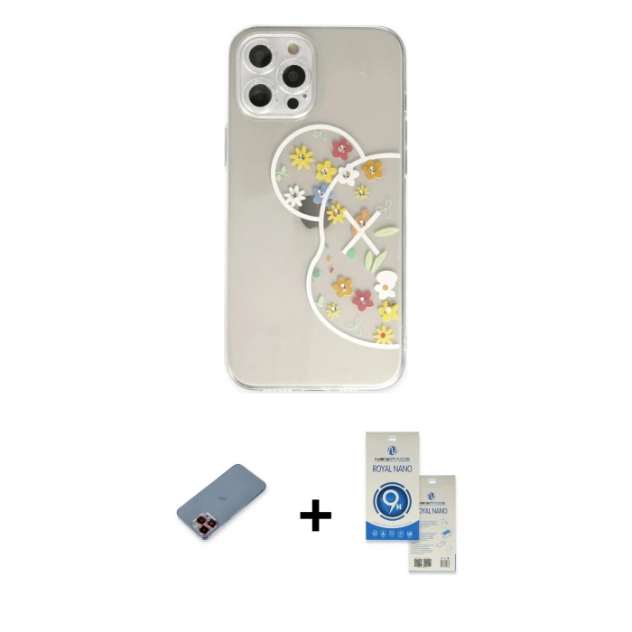 MARSİLYAN™- iPhone 12 Pro Max Kılıf Eksen Asil Prime - Şeffaf Royal Nano Ekran Koruyucu + Metal Kamera Lens Koruma Cam - KI