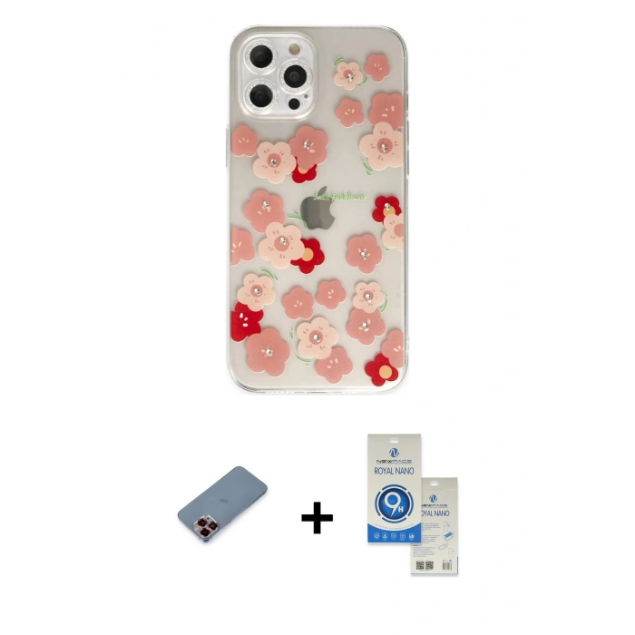 MARSİLYAN™- iPhone 12 Pro Max Kılıf Eksen Asil Prime - Şeffaf Royal Nano Ekran Koruyucu + Metal Kamera Lens Koruma Cam - KI